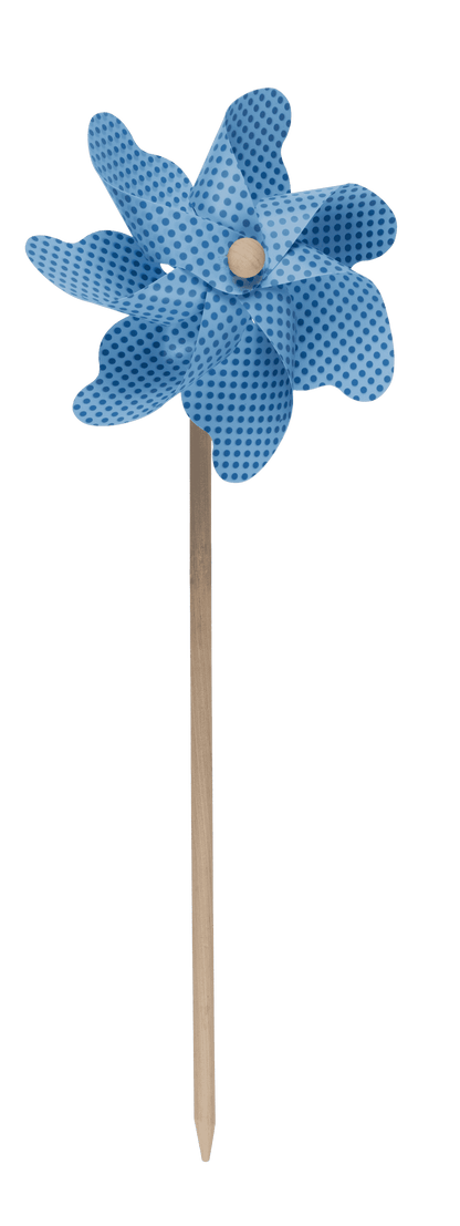 Coloured windmill with dots on wooden stick,