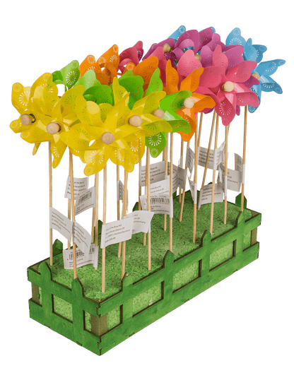 Coloured windmill with stamped samples,