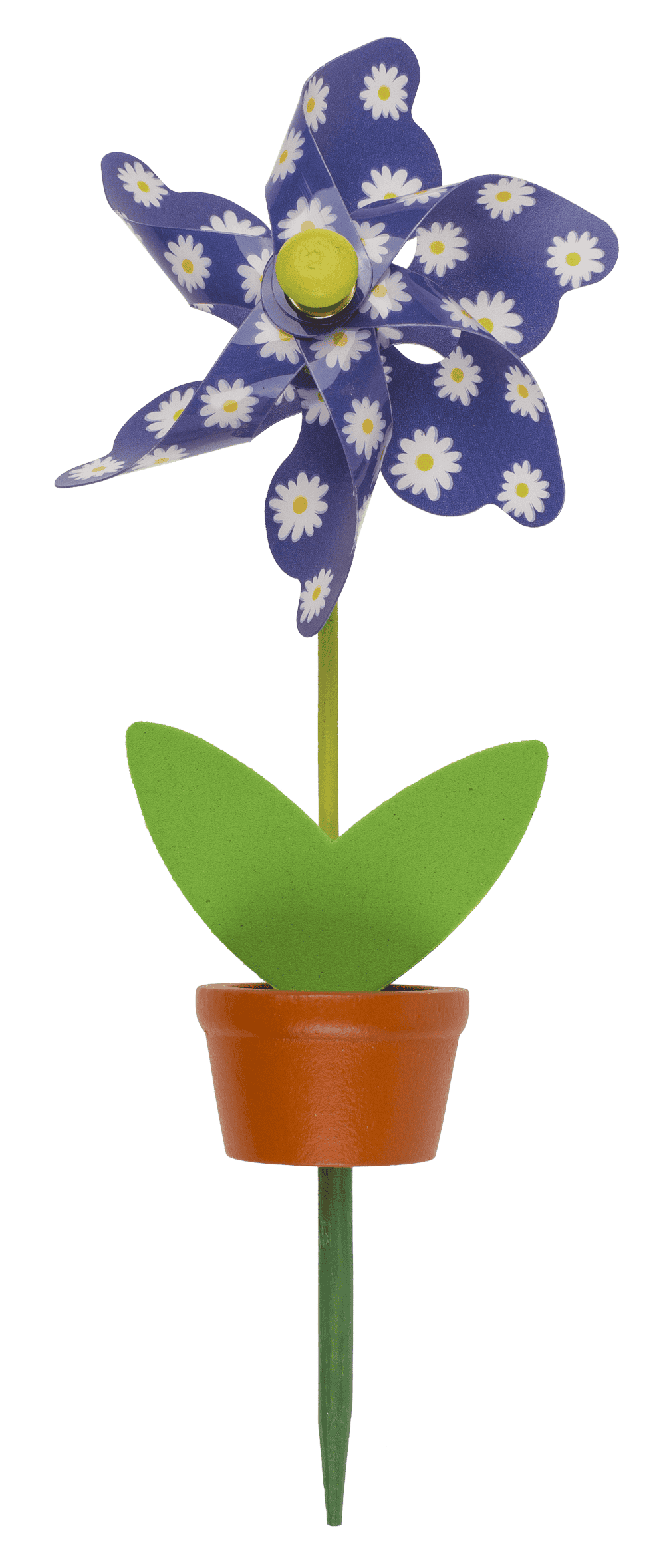 Coloured Windmill in Plant Pot with wooden stake,