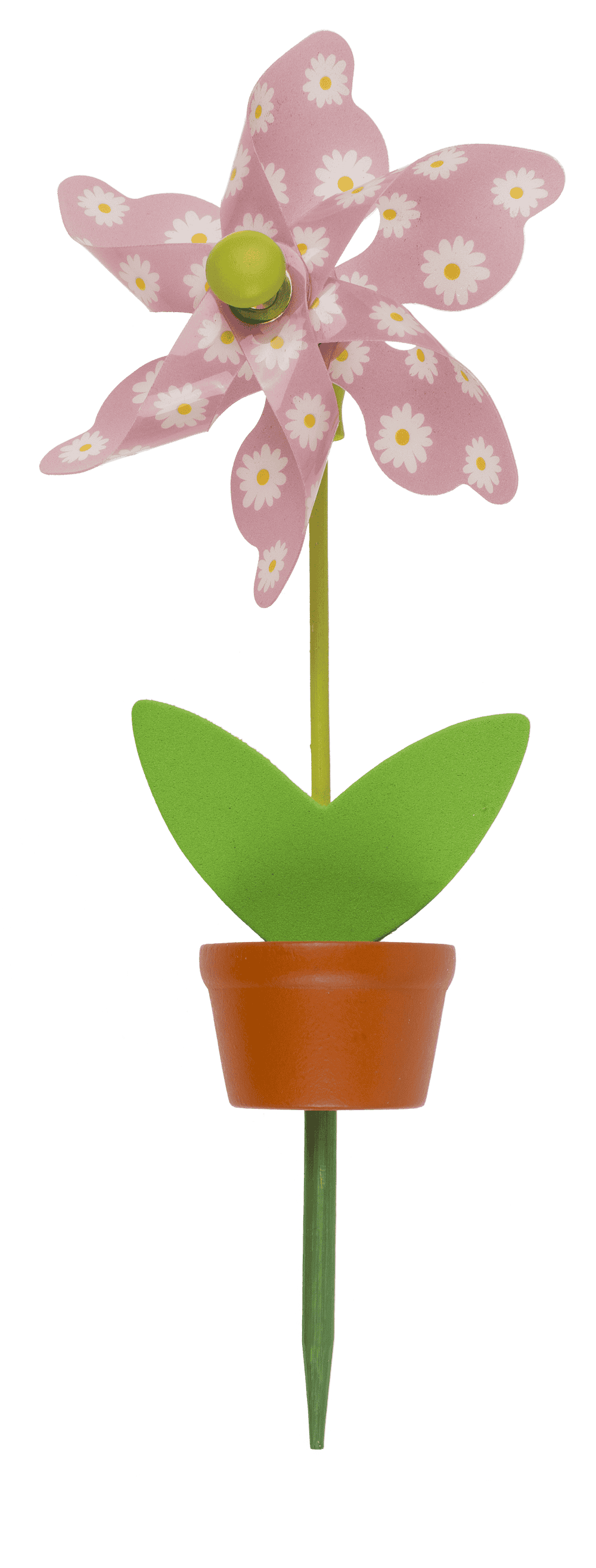 Coloured Windmill in Plant Pot with wooden stake,