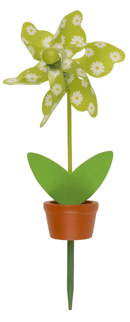 Coloured Windmill in Plant Pot with wooden stake,