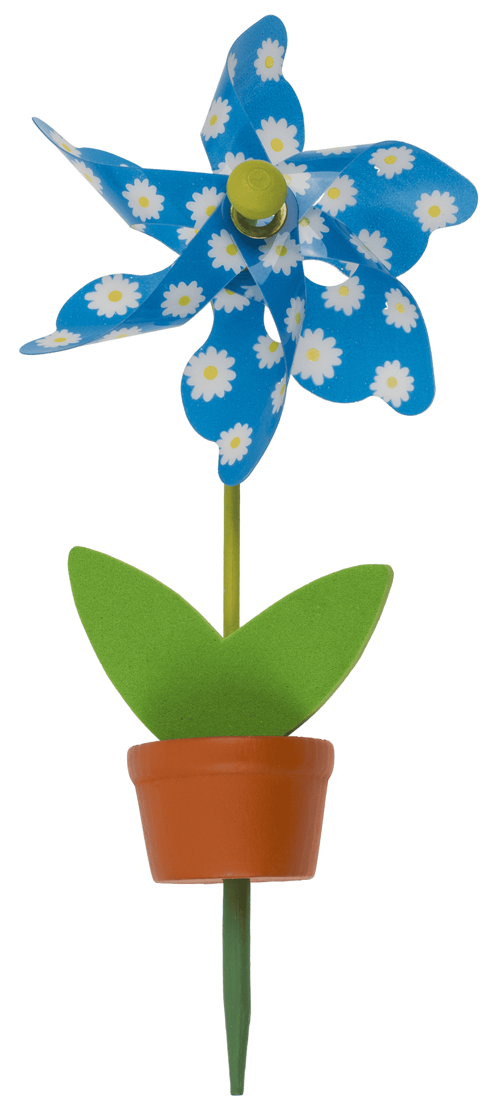 Coloured Windmill in Plant Pot with wooden stake,