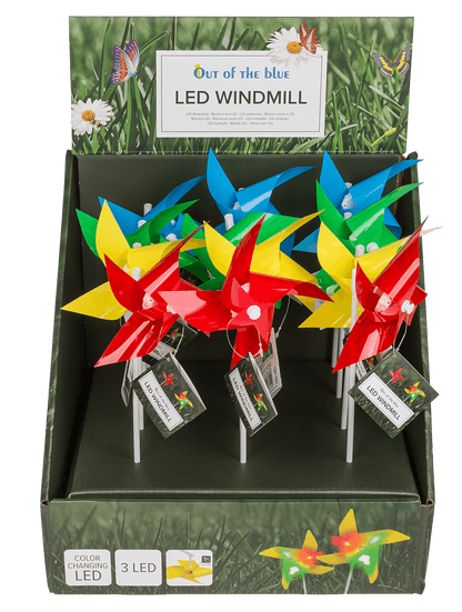 Coloured windmill with 3 LED, colour changing,