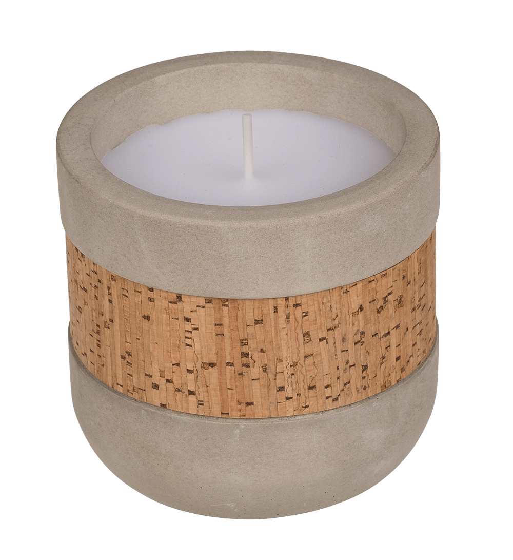 Candle in cement pot with corc decoration,