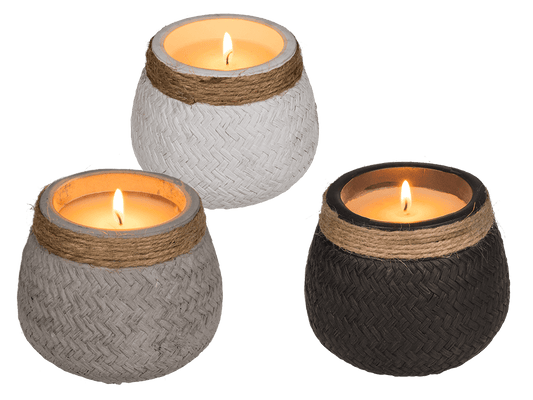 Candle in cement pot with jute decoration,