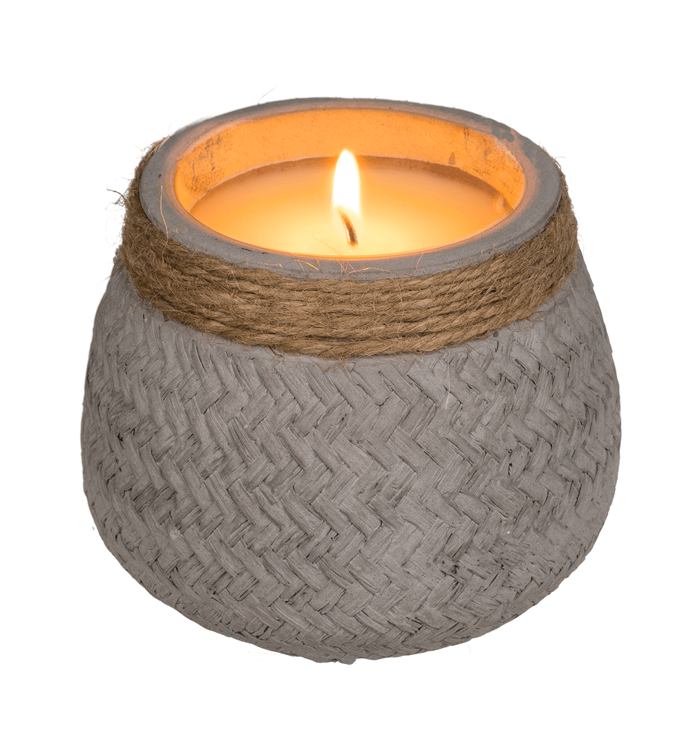 Candle in cement pot with jute decoration,