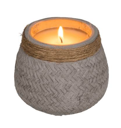 Candle in cement pot with jute decoration,