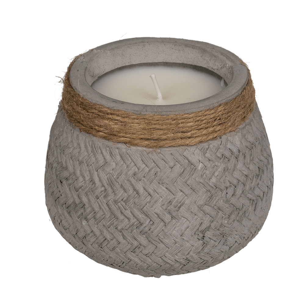 Candle in cement pot with jute decoration,