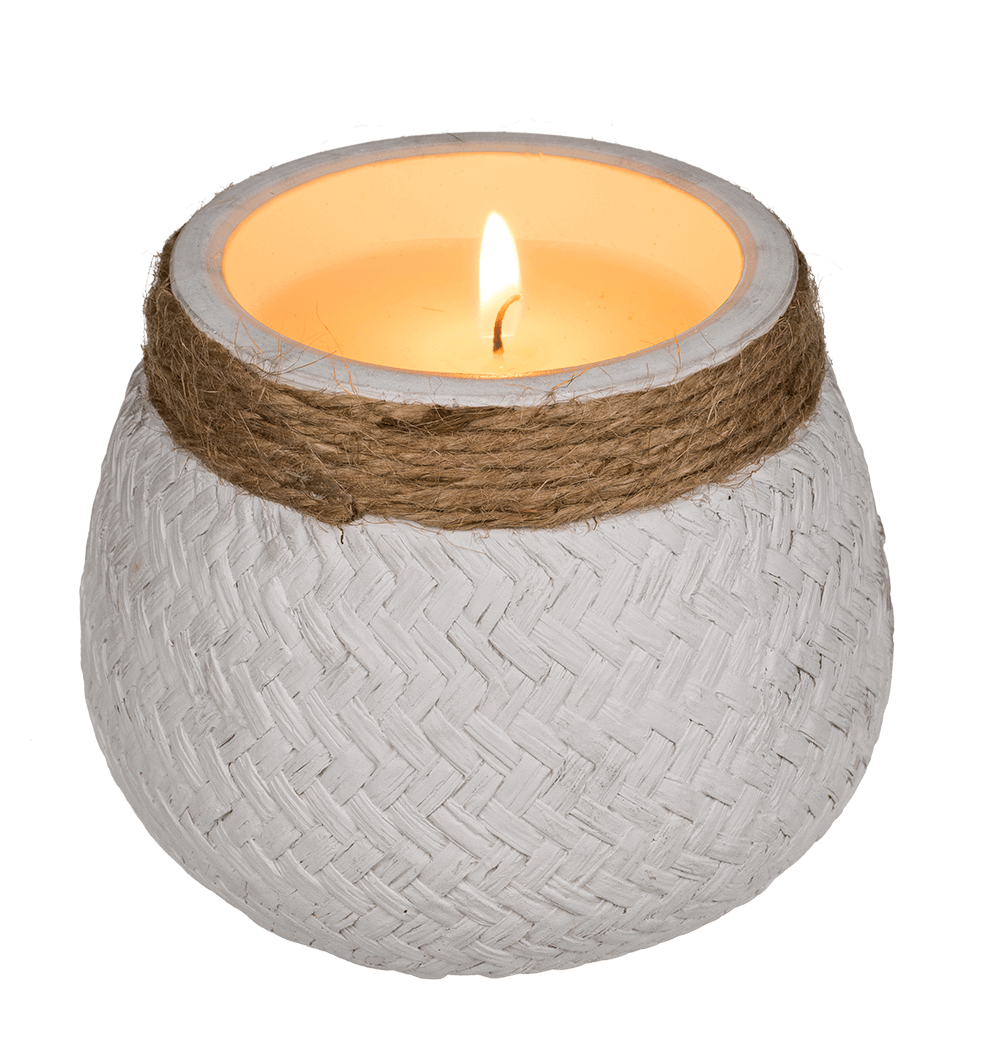 Candle in cement pot with jute decoration,