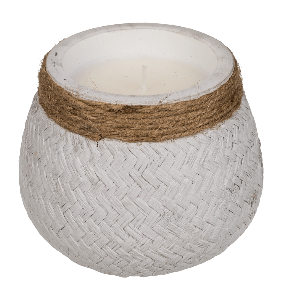 Candle in cement pot with jute decoration,