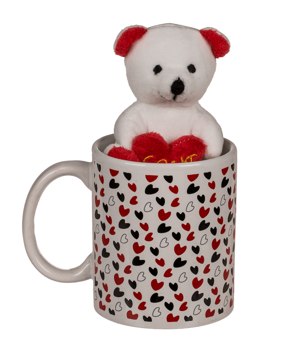 White mug, with little hearts,