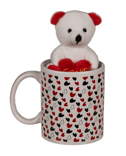 White mug, with little hearts,