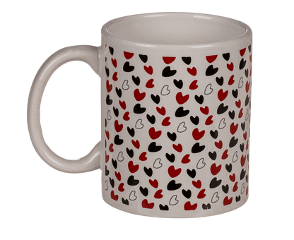 White mug, with little hearts,