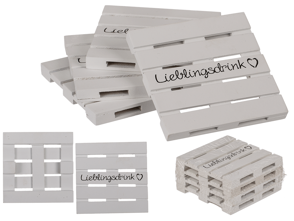 White wooden coaster, Lieblingsdrink,