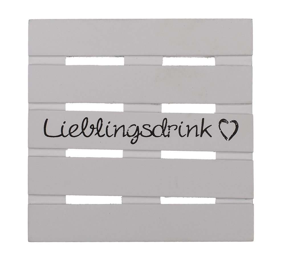 White wooden coaster, Lieblingsdrink,