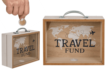 Wooden savings box, Travel Fund,