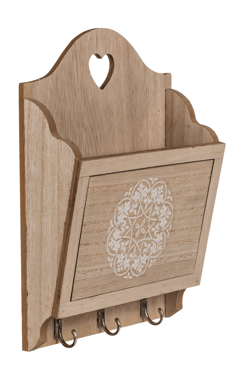 Natural coloured wooden key box with 3 hooks &,