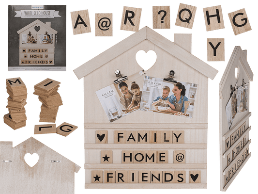 White deco house with 90 nature coloured letters &