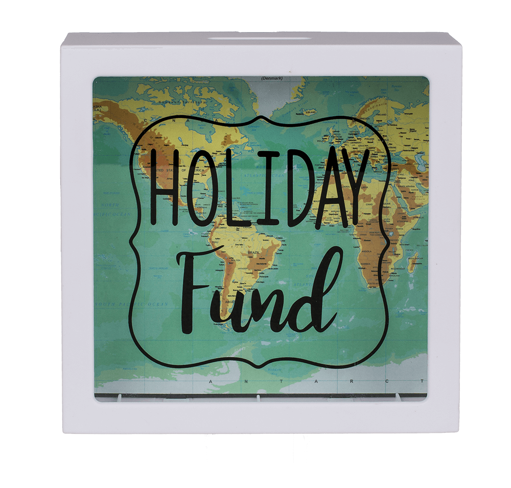White Plastic Savings Box, Holiday Fund,