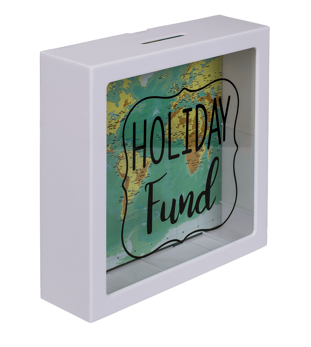 White Plastic Savings Box, Holiday Fund,