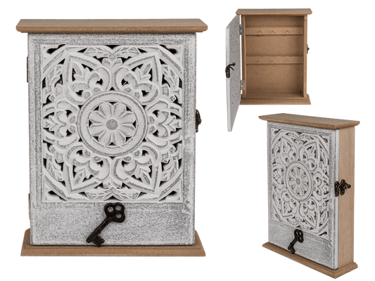 Key holder box, white floral decor,