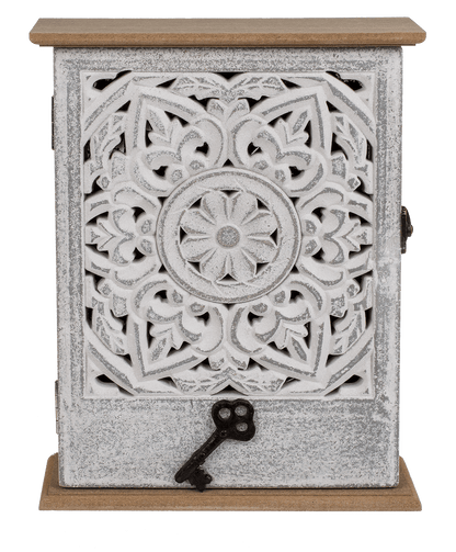 Key holder box, white floral decor,