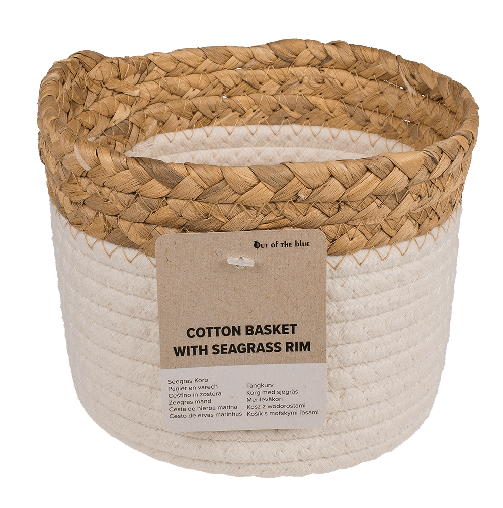 Storage basket with seagrass rim,