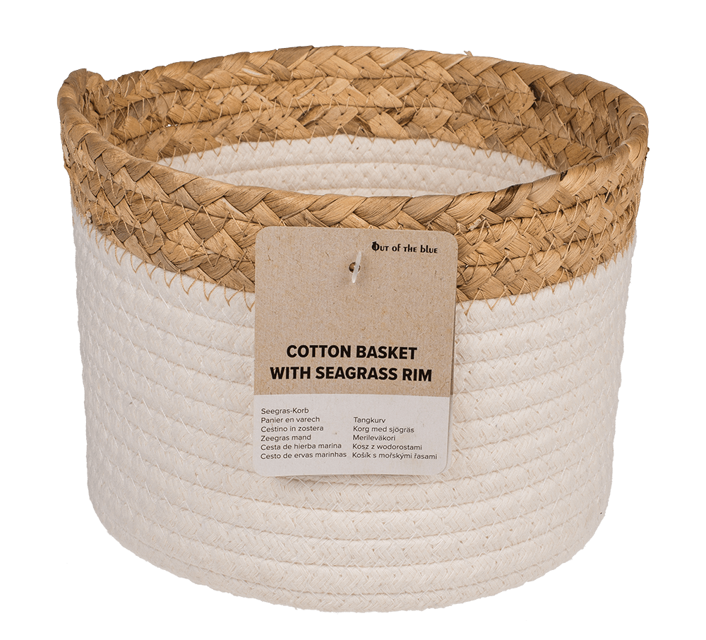 Storage basket with seagrass rim,