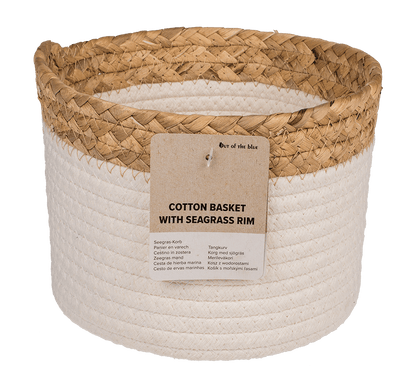 Storage basket with seagrass rim,