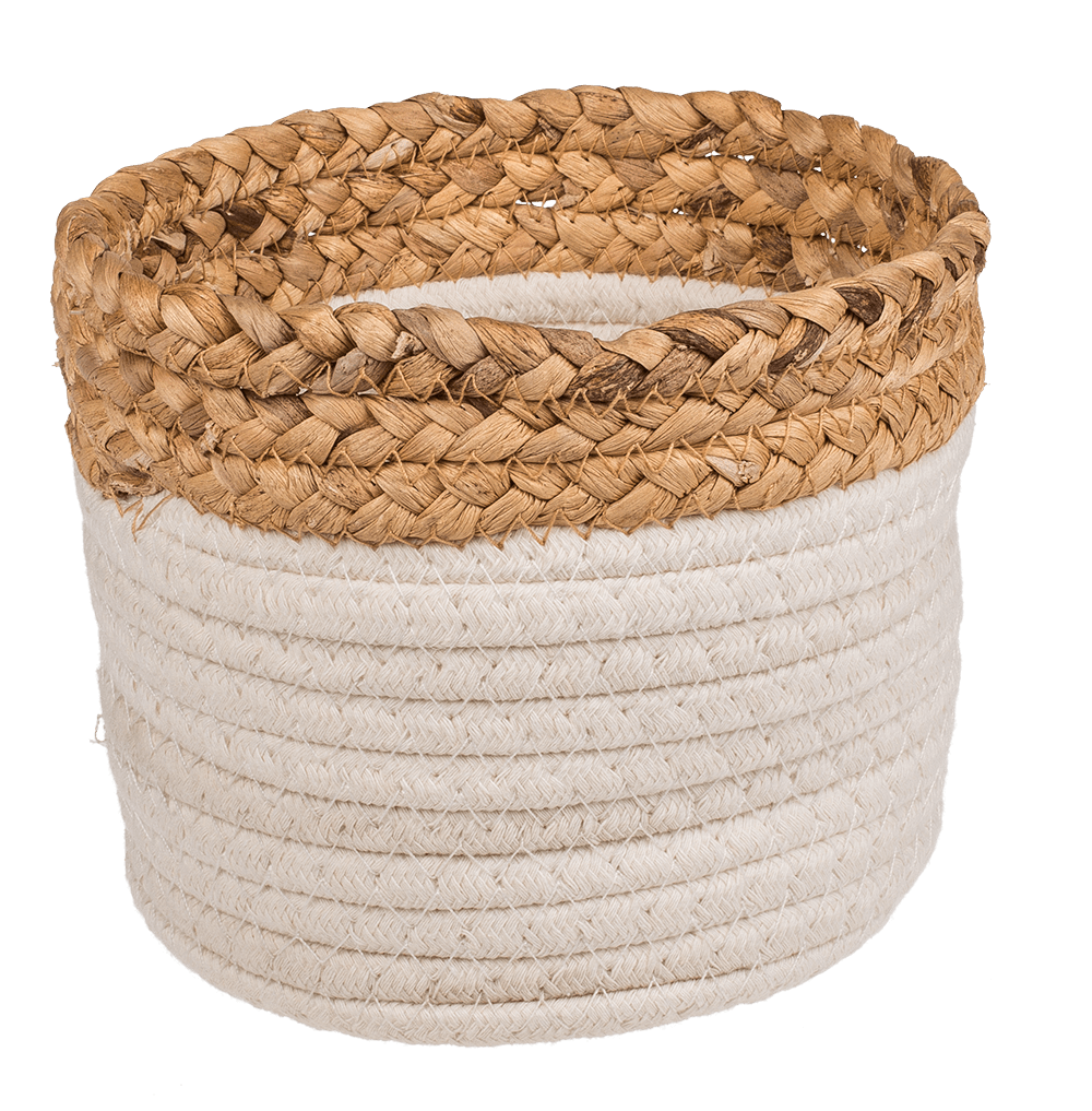 Storage basket with seagrass rim,