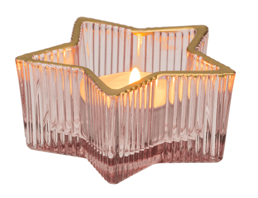 Glass tealight holder, star, 2 colours assorted,