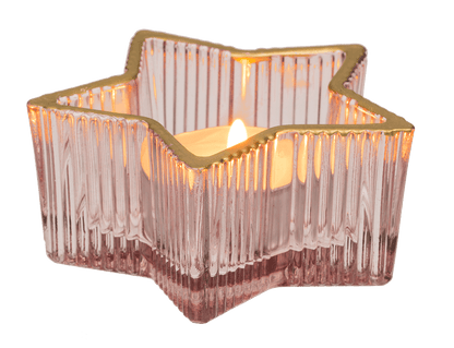 Glass tealight holder, star, 2 colours assorted,