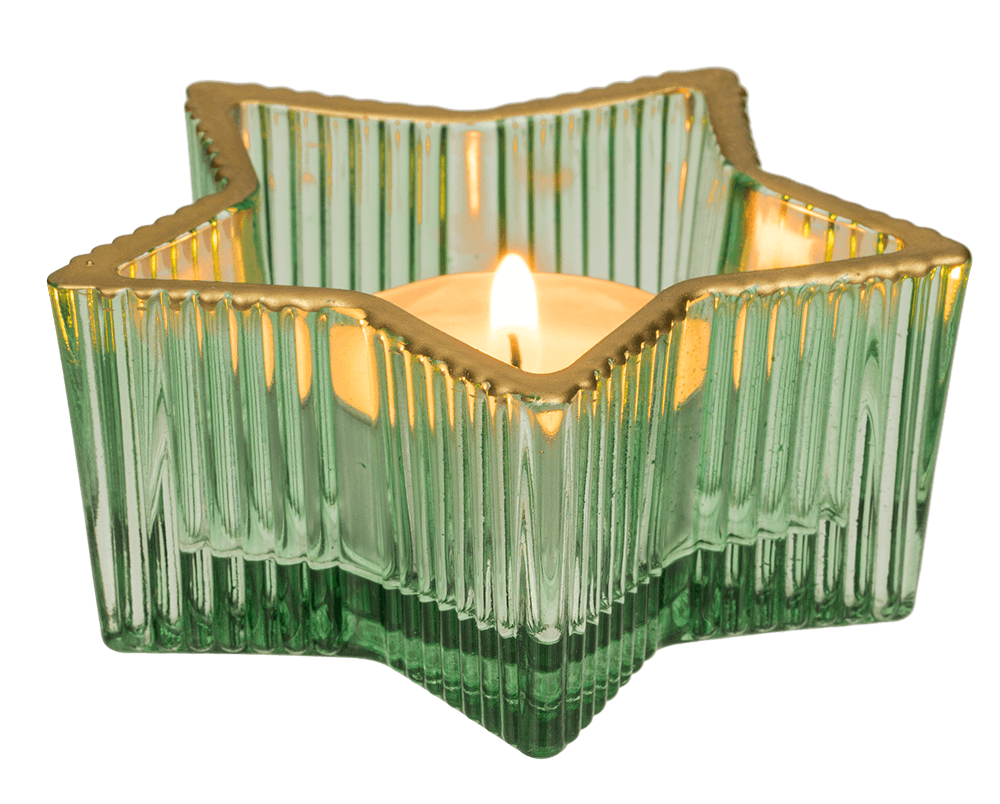Glass tealight holder, star, 2 colours assorted,