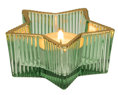 Glass tealight holder, star, 2 colours assorted,