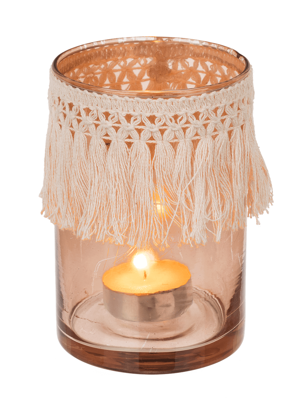 Glass tealight holder, Boho Style,