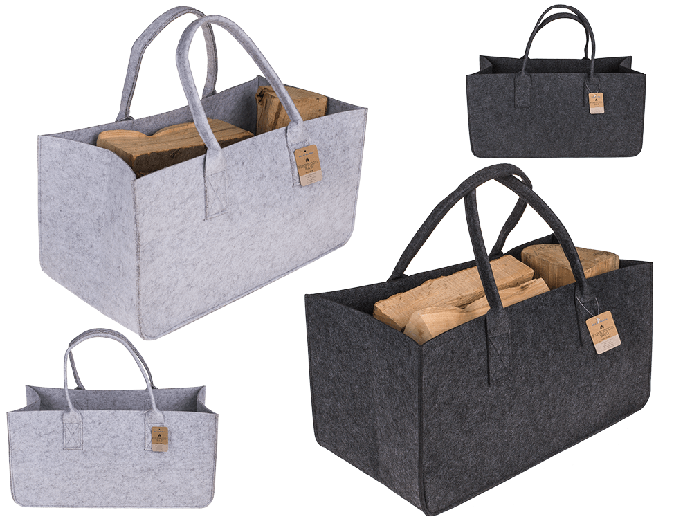 Grey felt bag for wood,