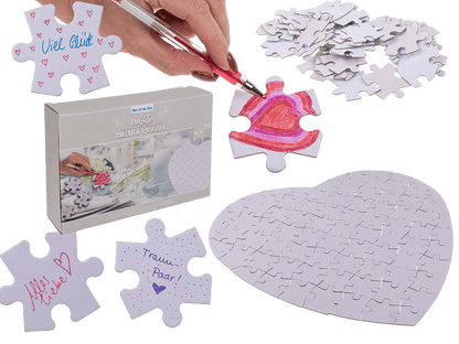 White heart shape puzzle, 80 inscribable pieces,