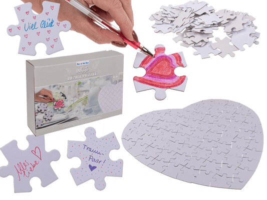 White heart shape puzzle, 80 inscribable pieces,