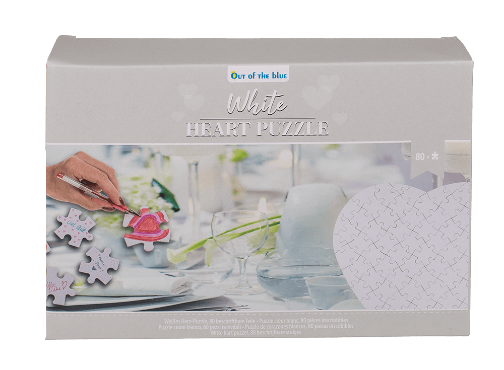 White heart shape puzzle, 80 inscribable pieces,