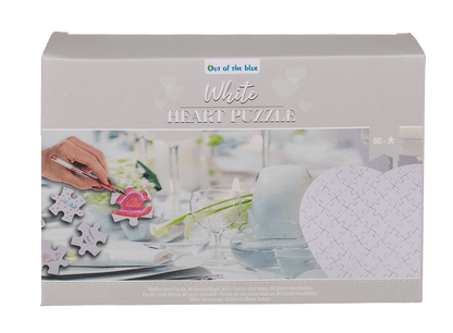White heart shape puzzle, 80 inscribable pieces,