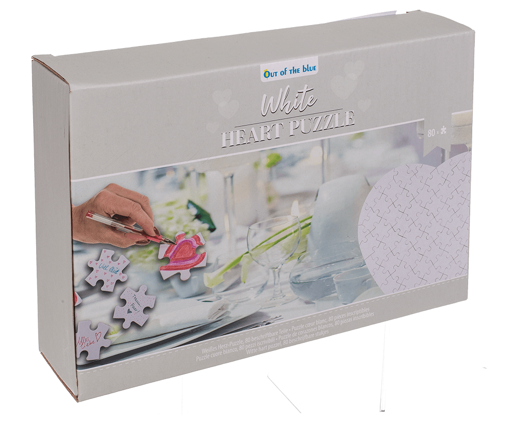 White heart shape puzzle, 80 inscribable pieces,