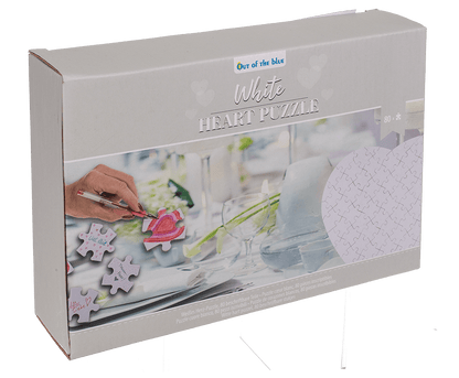 White heart shape puzzle, 80 inscribable pieces,
