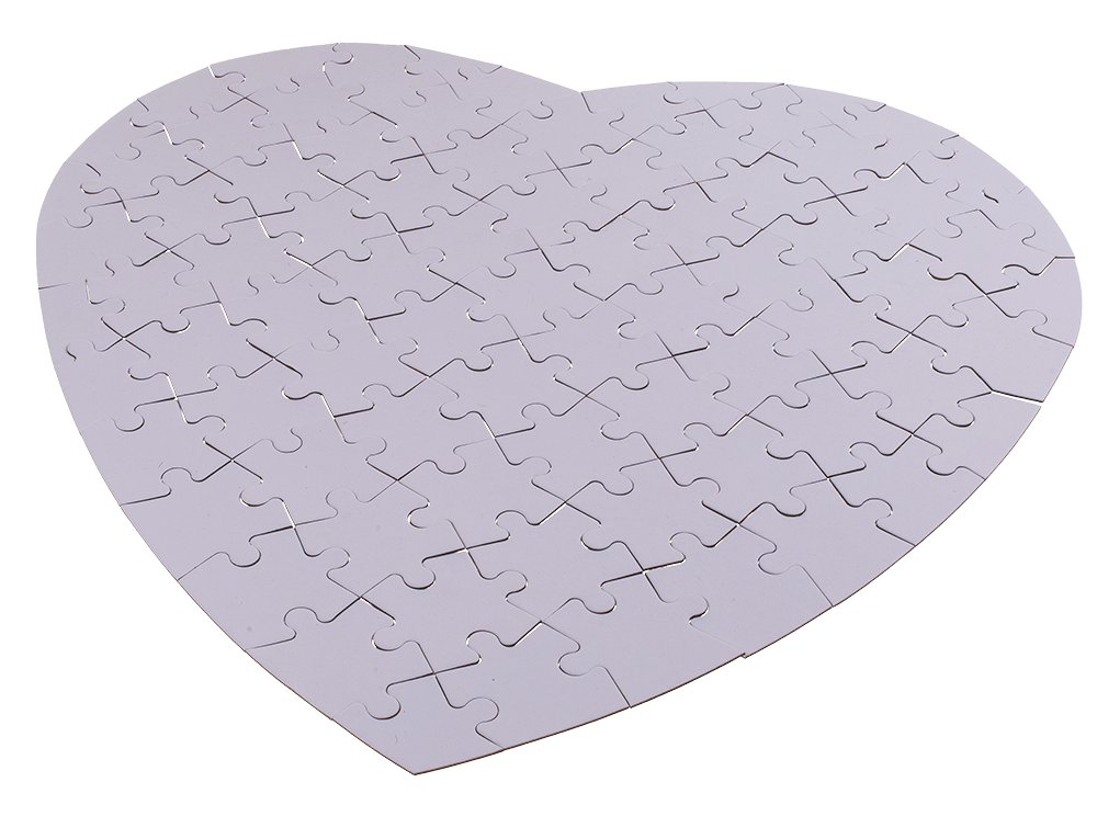 White heart shape puzzle, 80 inscribable pieces,