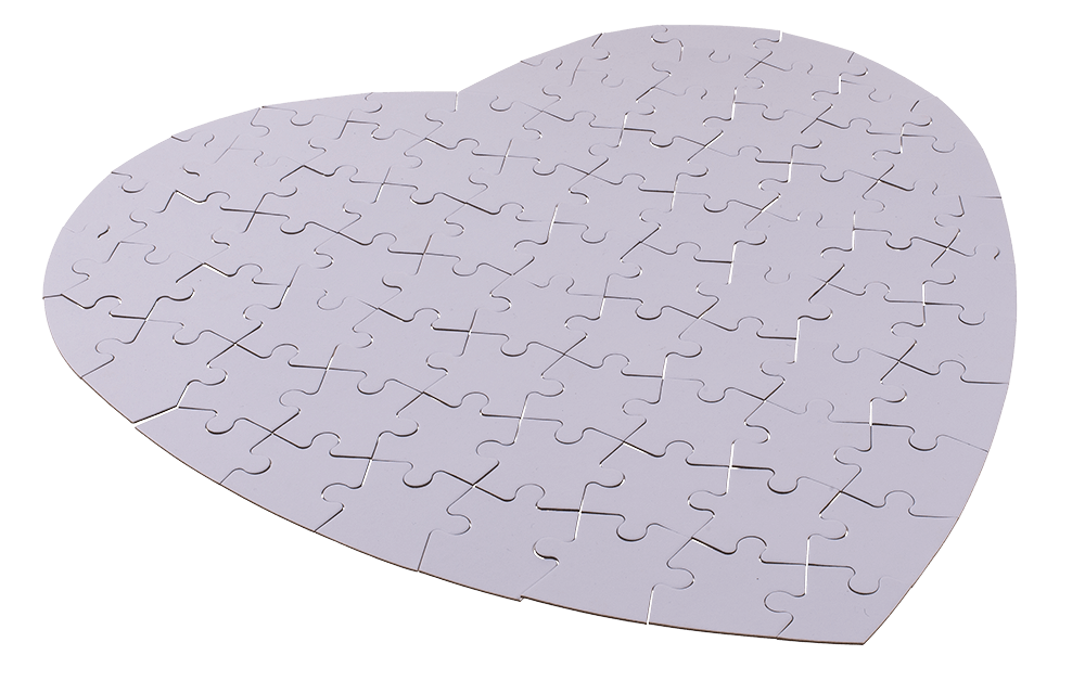 White heart shape puzzle, 80 inscribable pieces,