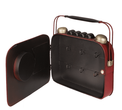 Metal key box, Radio with clock,