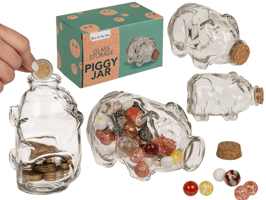 Glass storage jar pig with cork,
