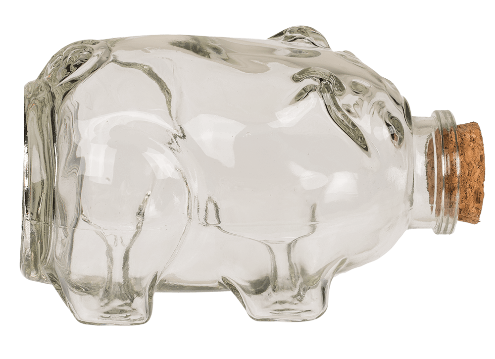 Glass storage jar pig with cork,