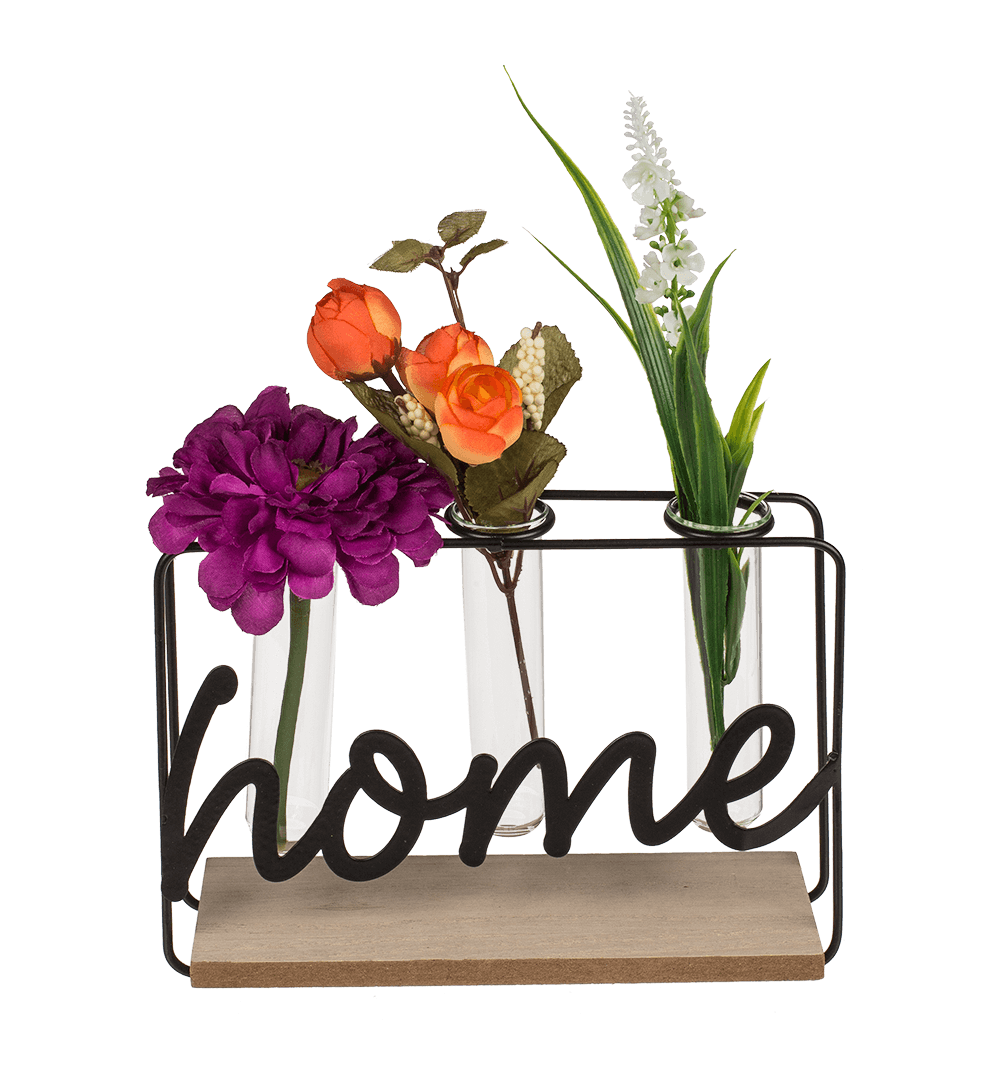 Metal plant holder on wooden base, Home,