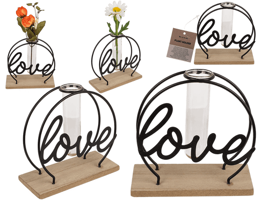 Metal plant holder on base, Love,