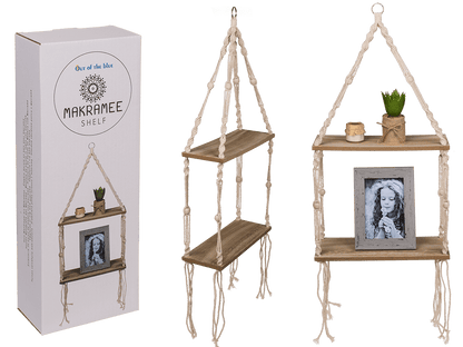 Wooden wall shelf with macrame,